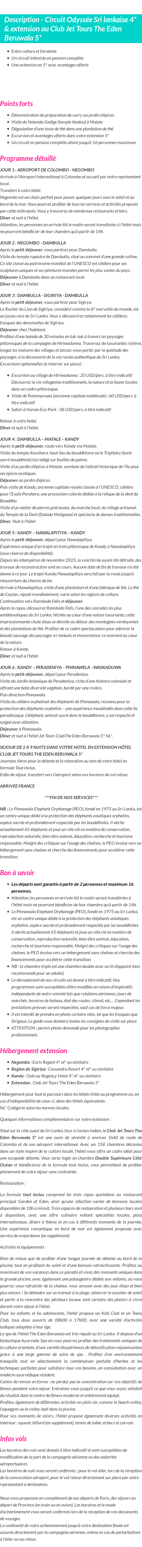 Détails du séjour