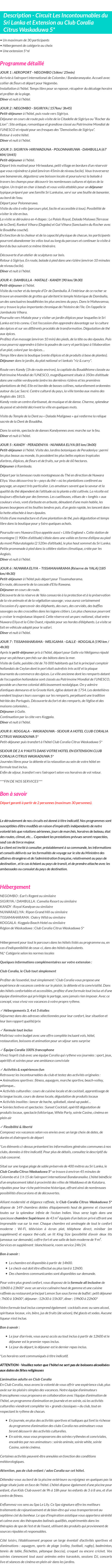 Détails du séjour