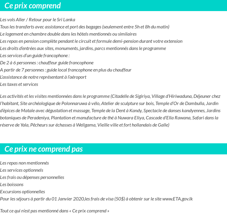 Conditions tarifaires