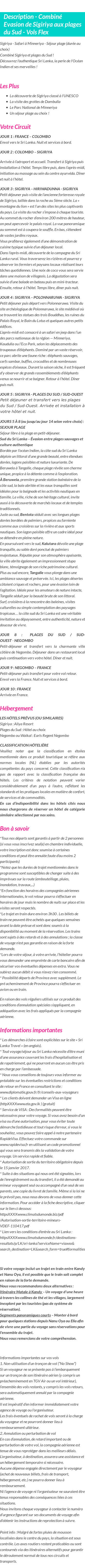 Détails du séjour