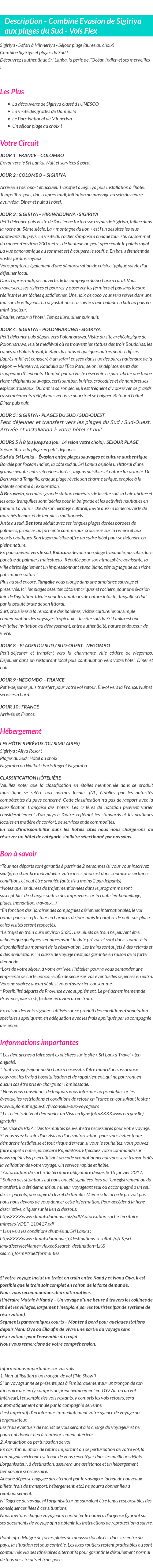 Détails du séjour
