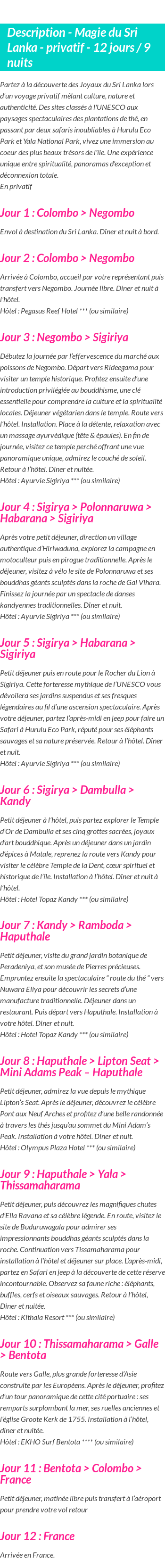 Détails du séjour