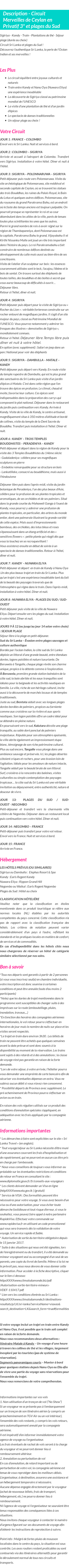 Détails du séjour
