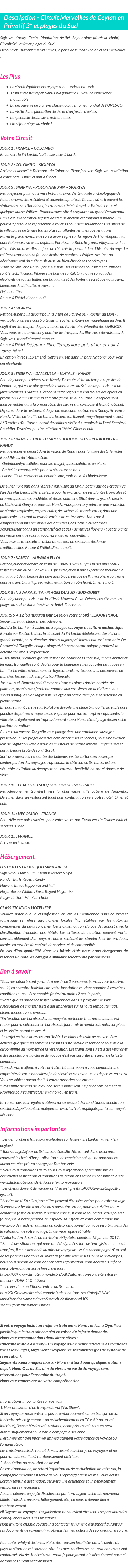 Détails du séjour