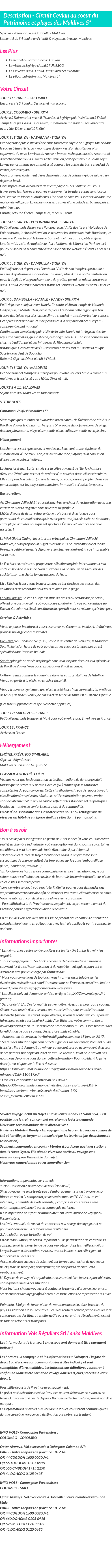 Détails du séjour
