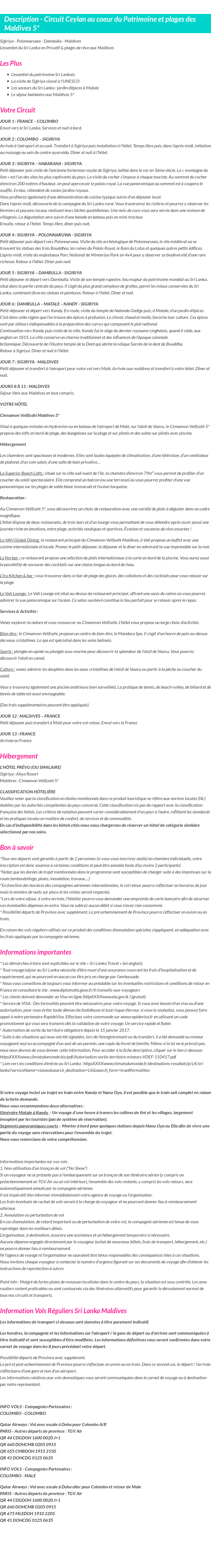 Détails du séjour