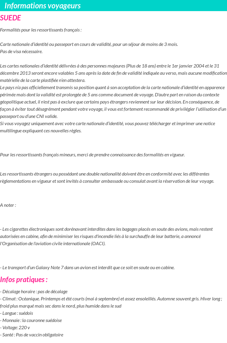 Formalités et infos voyageurs