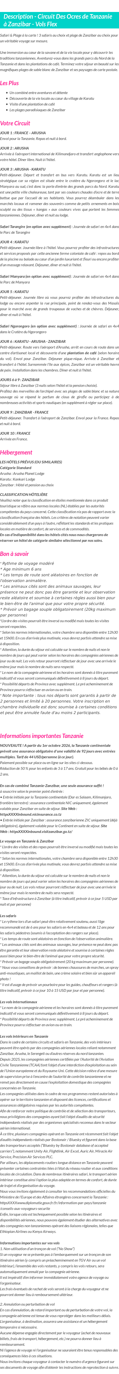 Détails du séjour