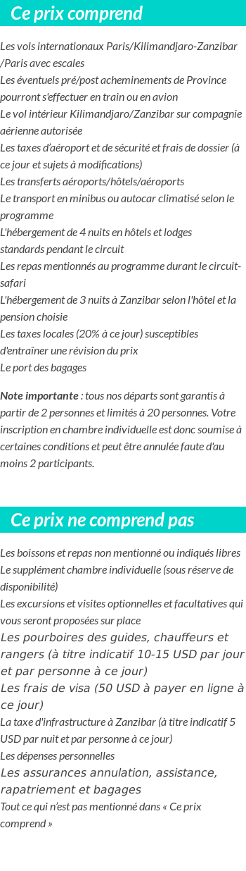 Conditions tarifaires