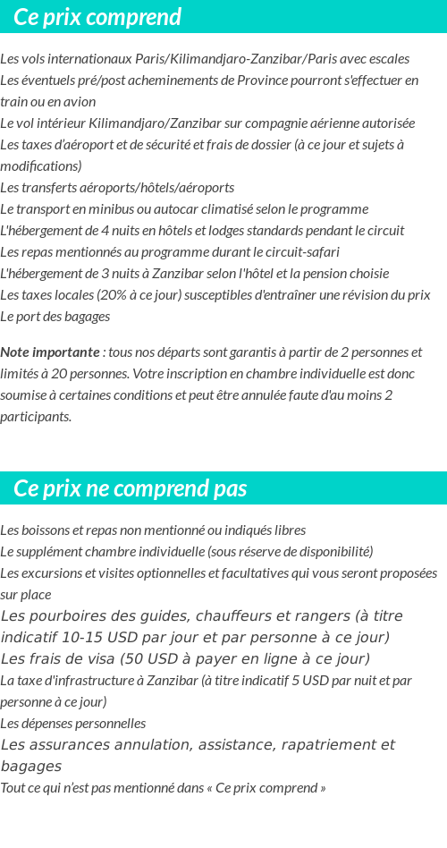 Conditions tarifaires