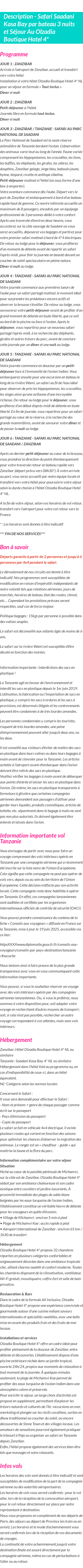Détails du séjour
