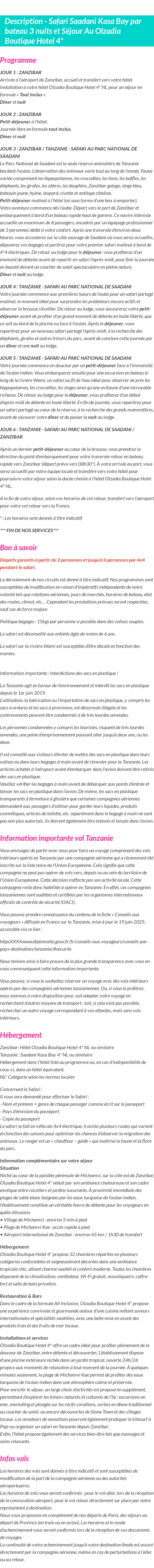 Détails du séjour