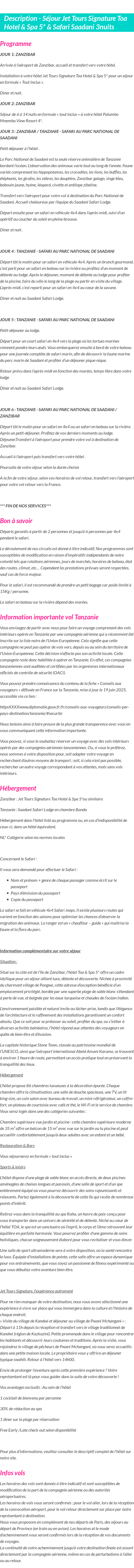Détails du séjour