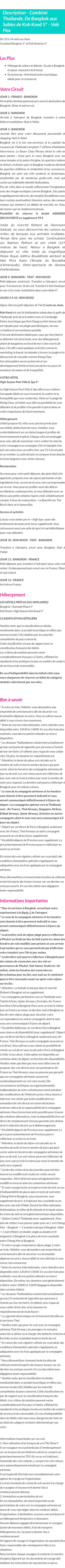 Détails du séjour