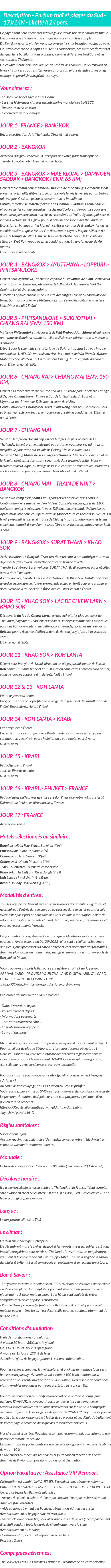 Détails du séjour