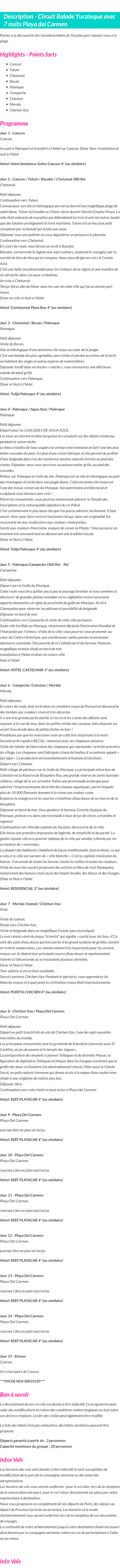 Détails du séjour