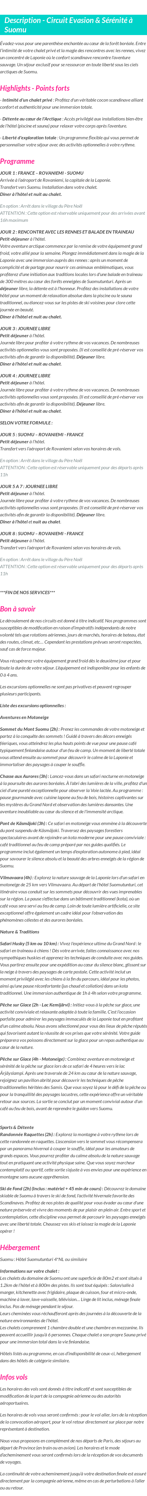 Détails du séjour