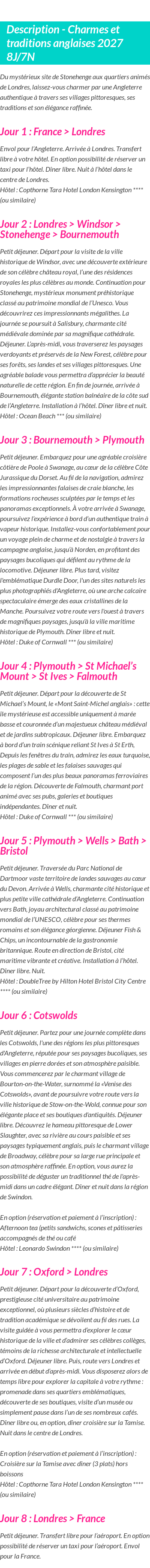 Détails du séjour