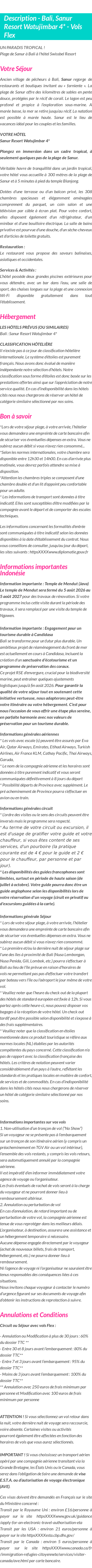 Détails du séjour