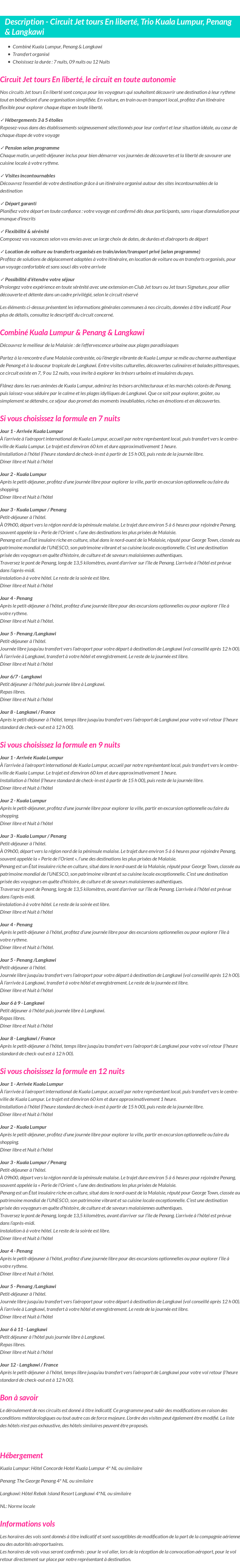 Détails du séjour