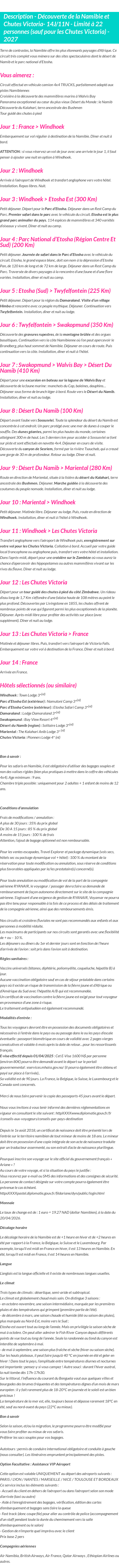 Détails du séjour