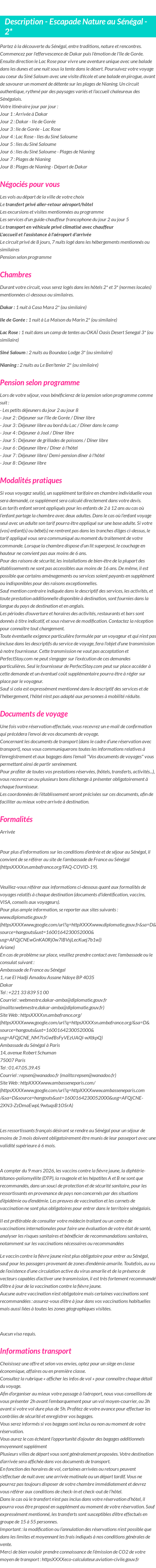 Détails du séjour