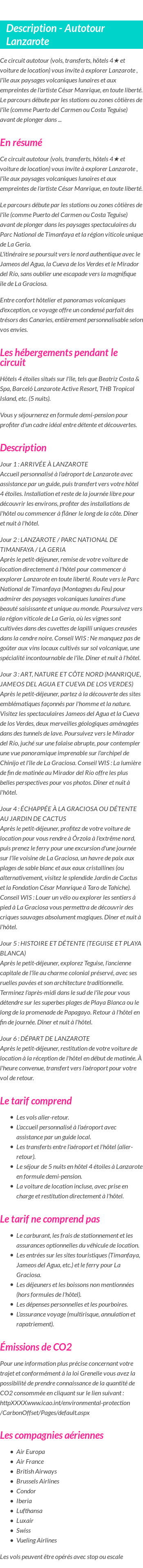 Détails du séjour