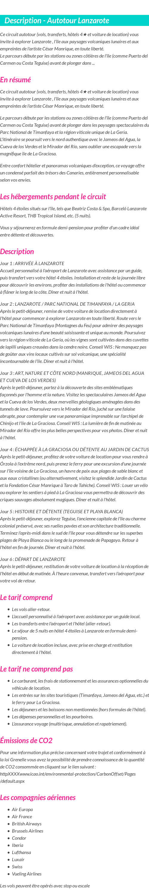 Détails du séjour