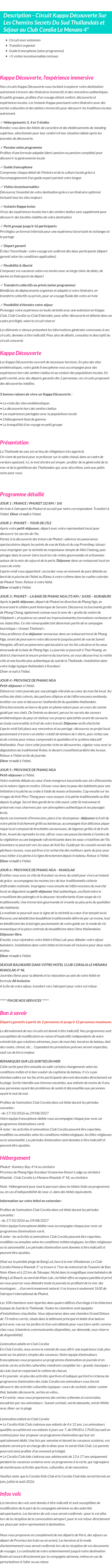 Détails du séjour