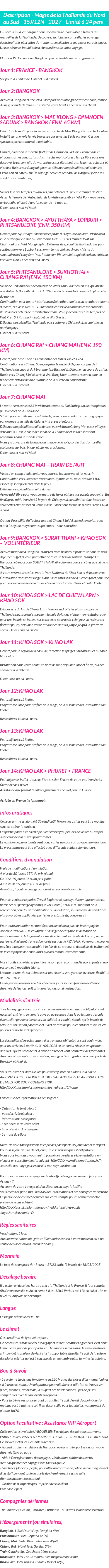 Détails du séjour