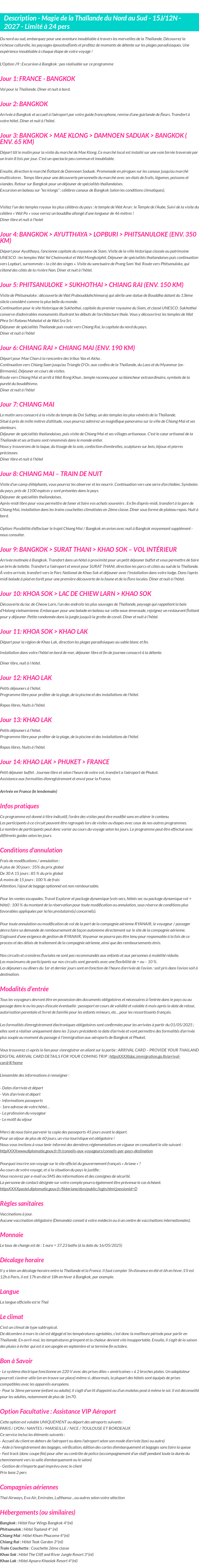 Détails du séjour