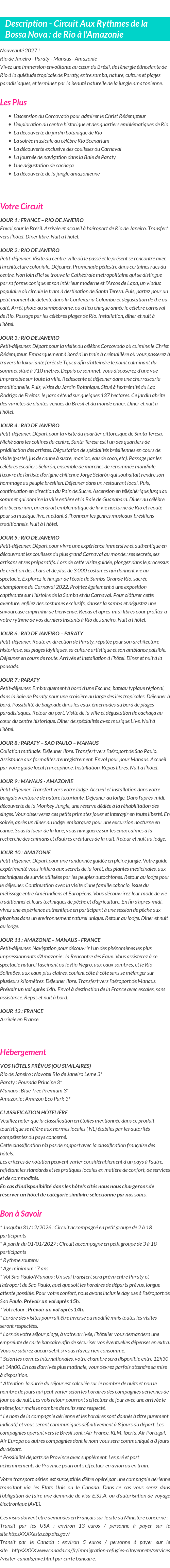 Détails du séjour