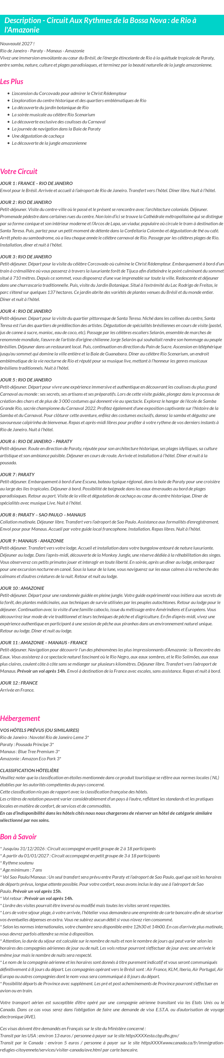 Détails du séjour