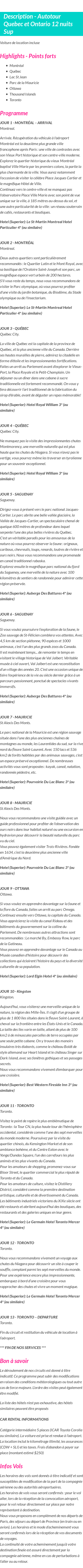 Détails du séjour