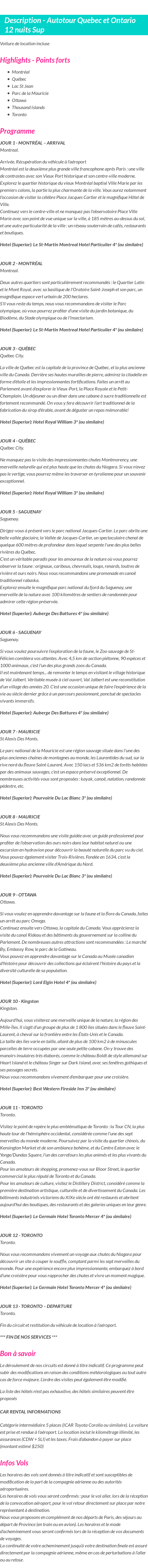 Détails du séjour