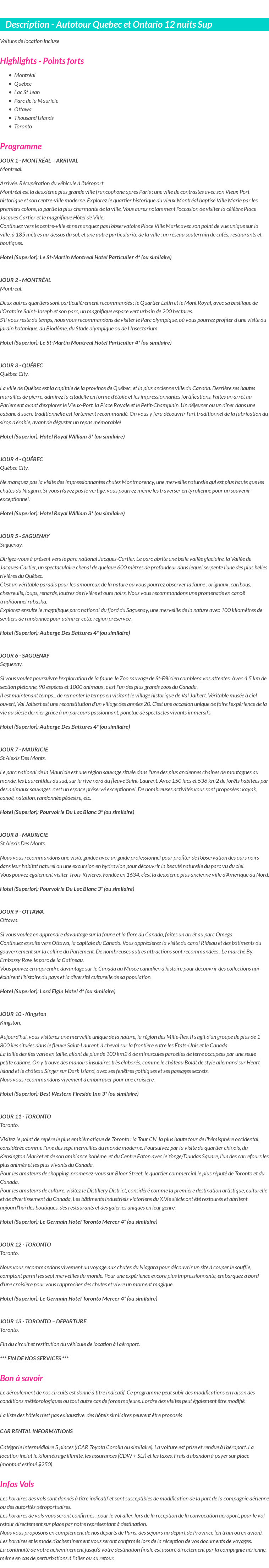 Détails du séjour