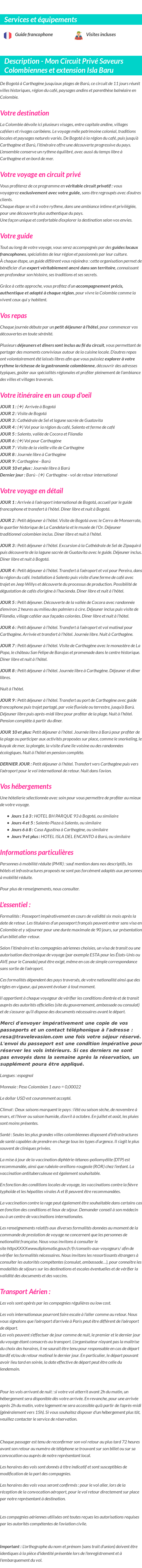 Détails du séjour