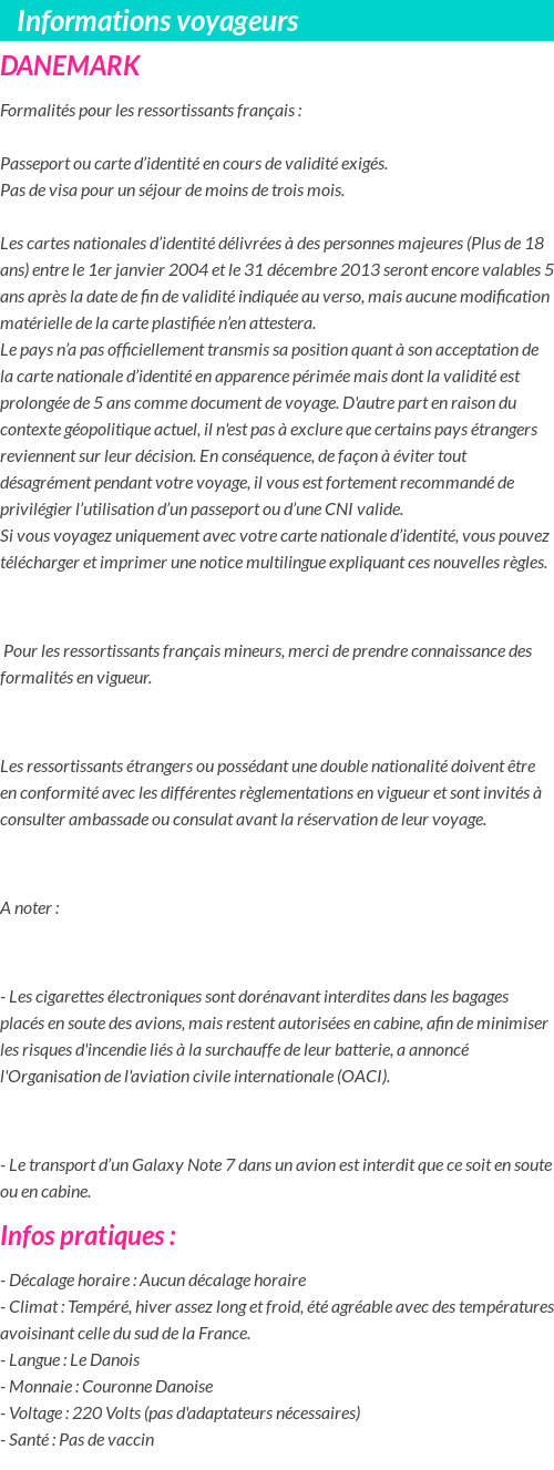 Formalités et infos voyageurs