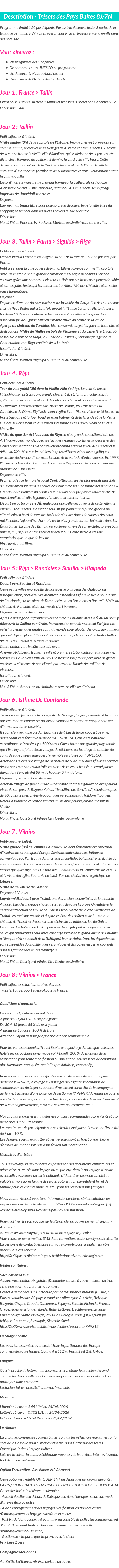 Détails du séjour