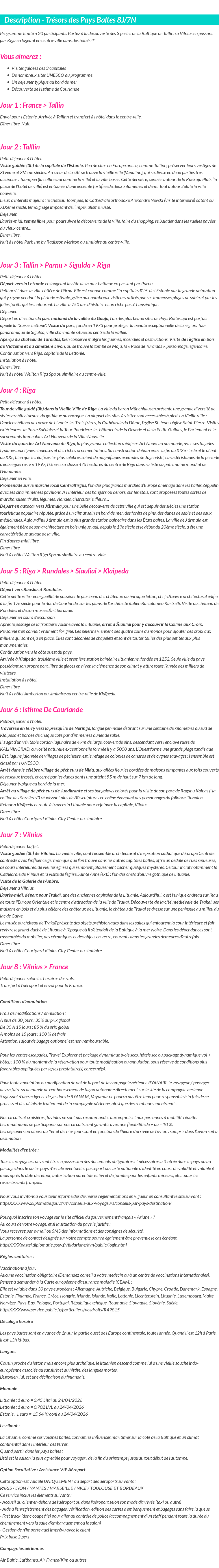 Détails du séjour