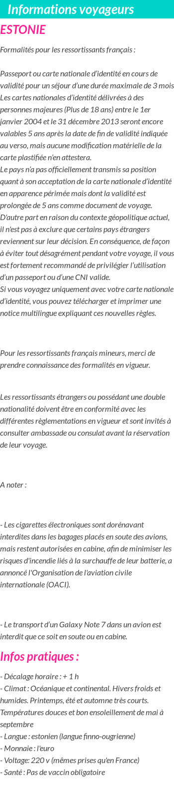 Formalités et infos voyageurs