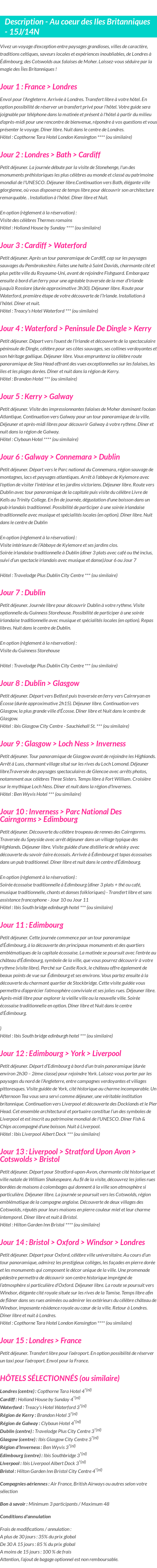Détails du séjour