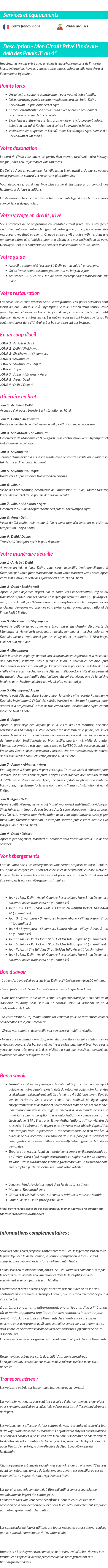 Détails du séjour