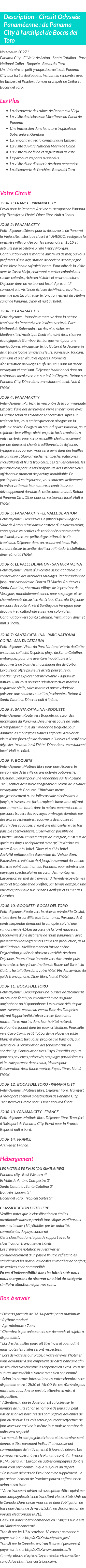 Détails du séjour