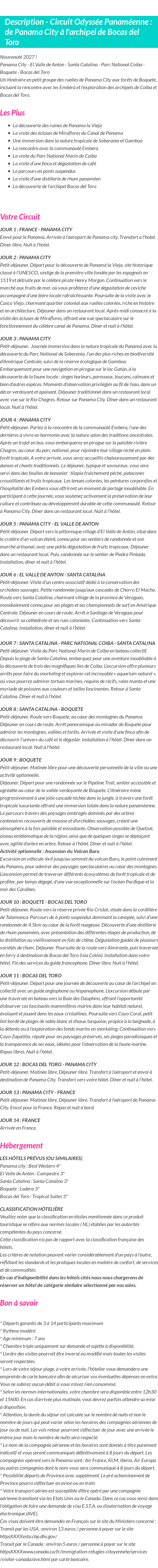 Détails du séjour