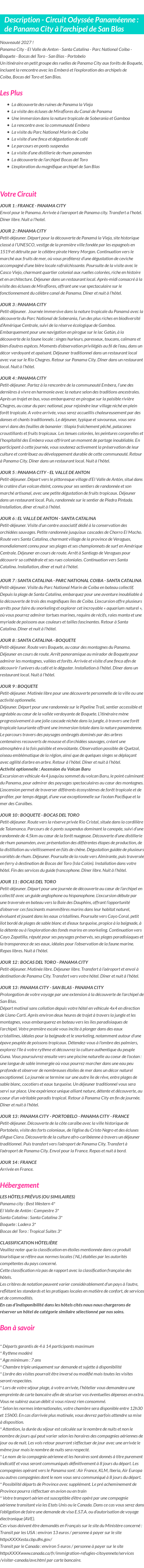 Détails du séjour
