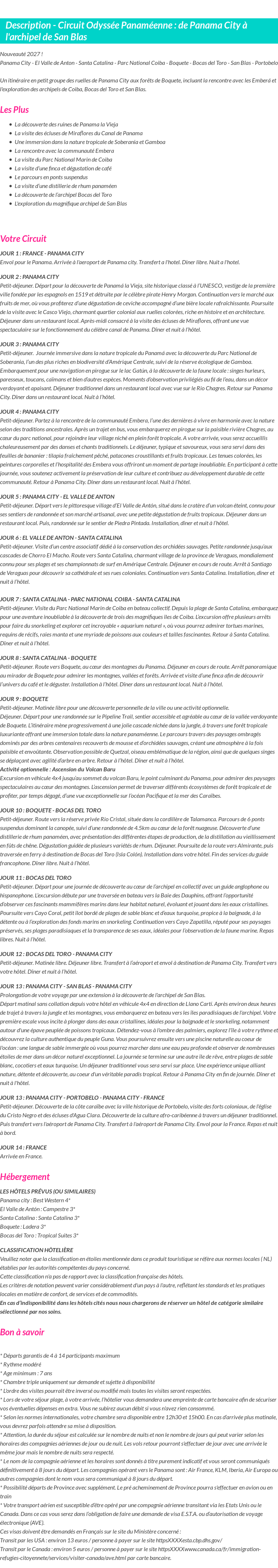 Détails du séjour