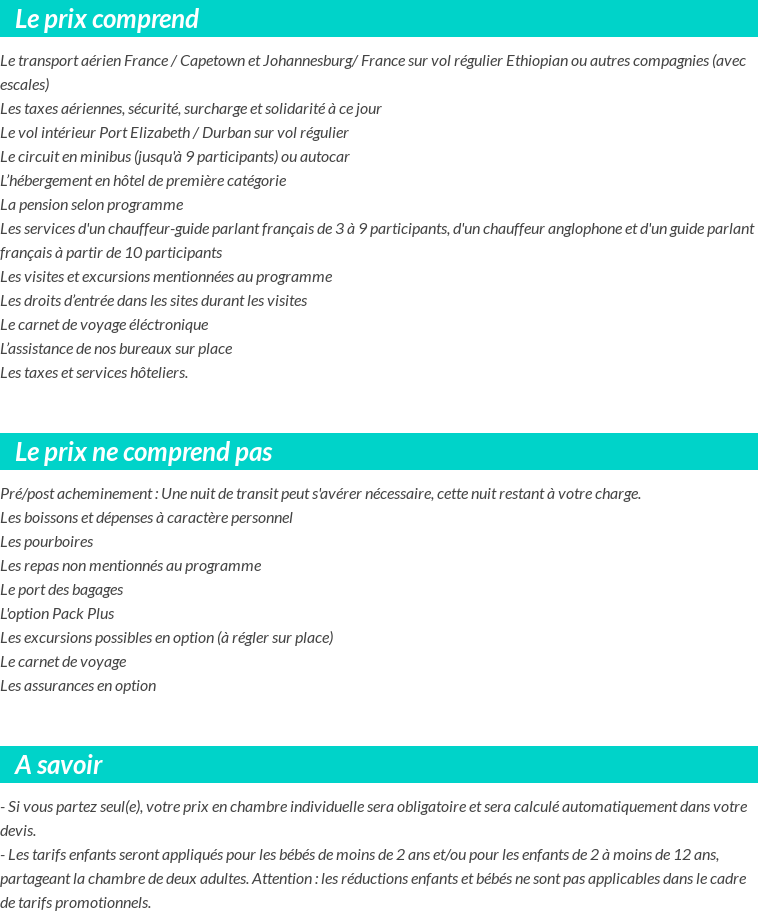 Conditions tarifaires