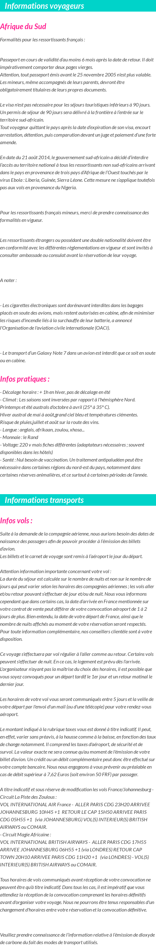 Formalités et infos voyageurs