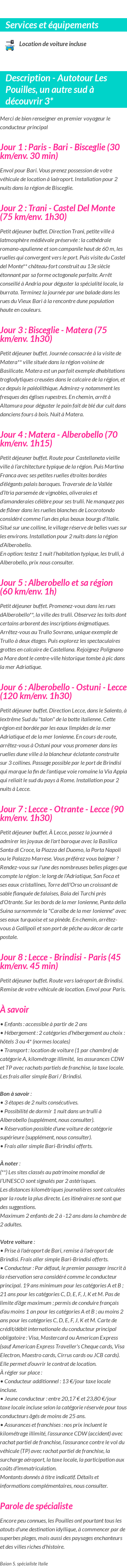 Détails du séjour